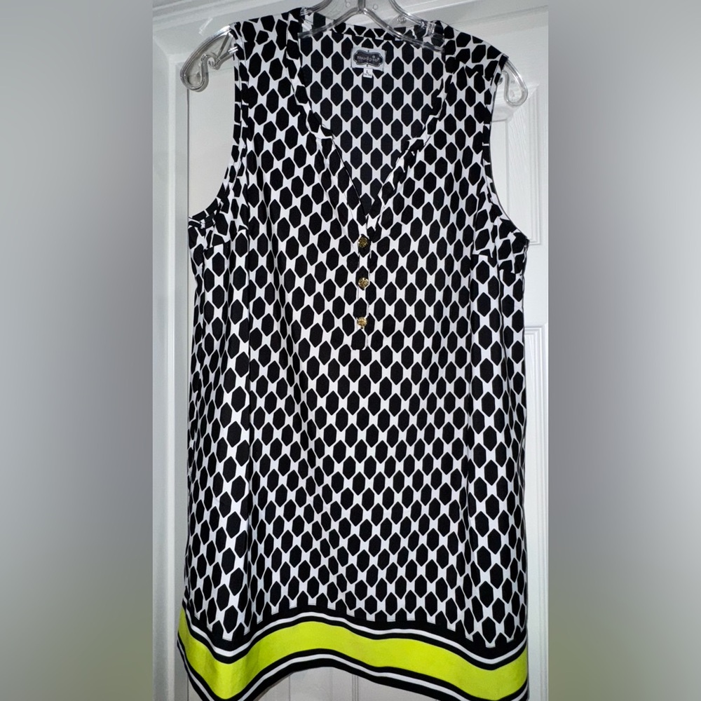 Mud Pie Black and White Polka Dot Blouse with Yellow Accent